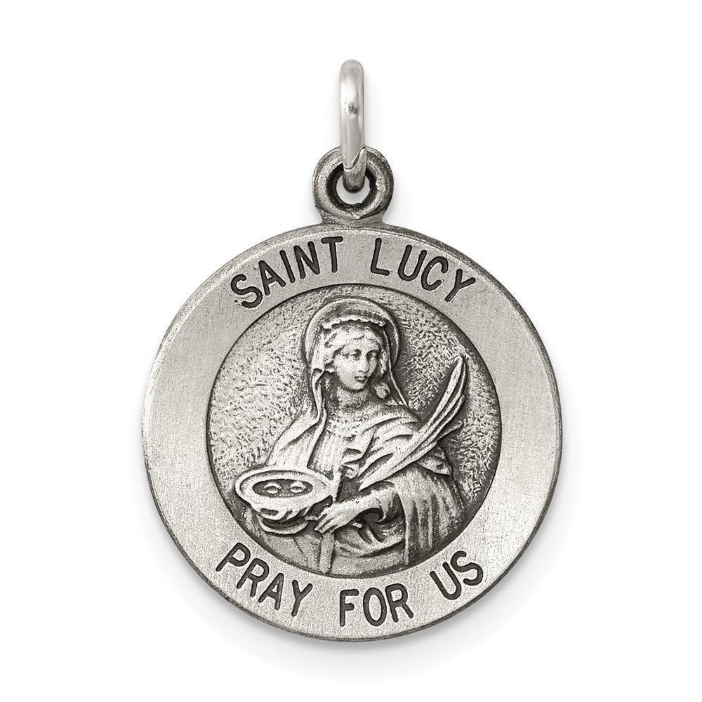 925 Sterling Silver Antiqued Saint Lucy Medal Engravable Charm Pendant Jewelry Gifts (Length 0.78" Width 0.59")