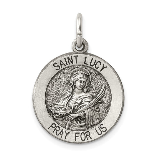 925 Sterling Silver Antiqued Saint Lucy Medal Engravable Charm Pendant Jewelry Gifts (Length 0.98" Width 0.7")
