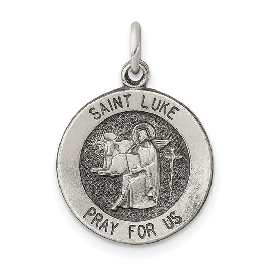 925 Sterling Silver Antiqued Saint Luke Medal Engravable Charm Pendant Jewelry Gifts (Length 0.78" Width 0.59")