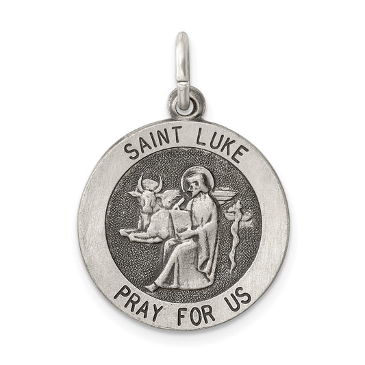 925 Sterling Silver Antiqued Saint Luke Medal Engravable Charm Pendant Jewelry Gifts (Length 1.01" Width 0.78")