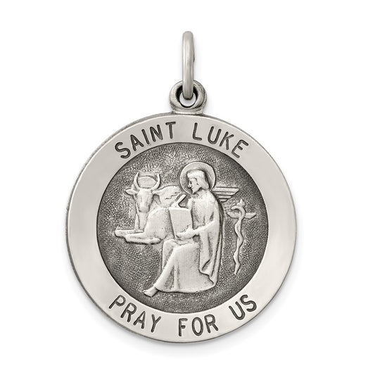 925 Sterling Silver Antiqued Saint Luke Medal Engravable Charm Pendant Jewelry Gifts (Length 1.17" Width 0.86")