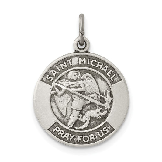 925 Sterling Silver Antiqued Saint Michael Medal Engravable Charm Pendant Jewelry Gifts (Length 0.86" Width 0.62")
