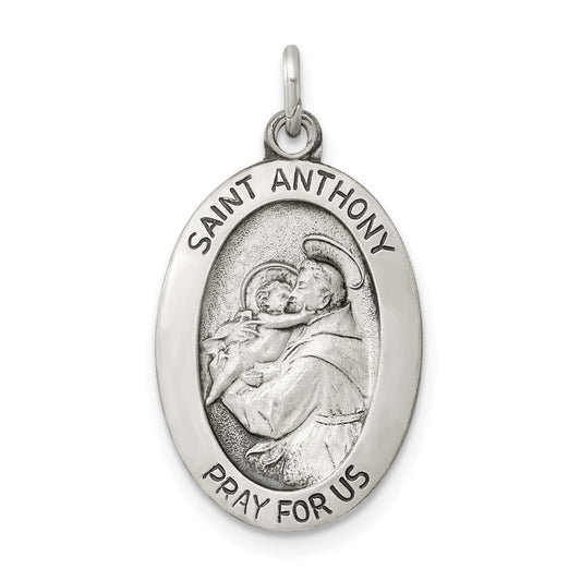925 Sterling Silver Antiqued Saint Anthony Medal Engravable Charm Pendant Jewelry Gifts (Length 0.98" Width 0.59")