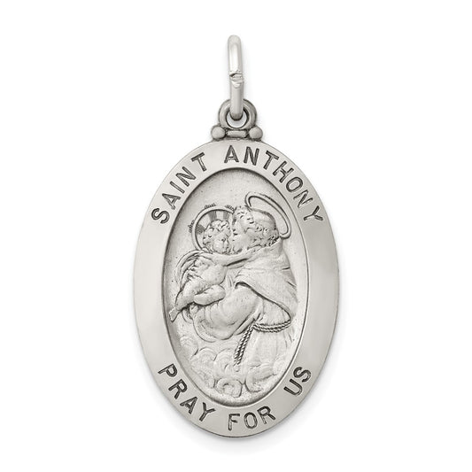 925 Sterling Silver Antiqued Saint Anthony Medal Engravable Charm Pendant Jewelry Gifts (Length 1.21" Width 0.62")