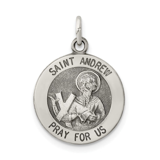 925 Sterling Silver Antiqued Saint Andrew Medal Engravable Charm Pendant Jewelry Gifts (Length 0.82" Width 0.59")