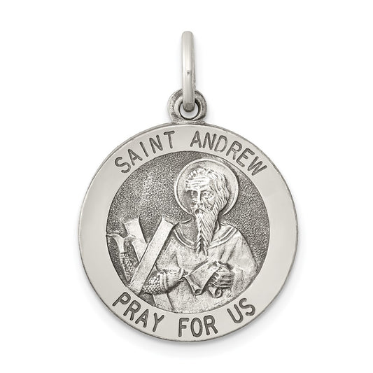 925 Sterling Silver Antiqued Saint Andrew Medal Engravable Charm Pendant Jewelry Gifts (Length 1.01" Width 0.78")