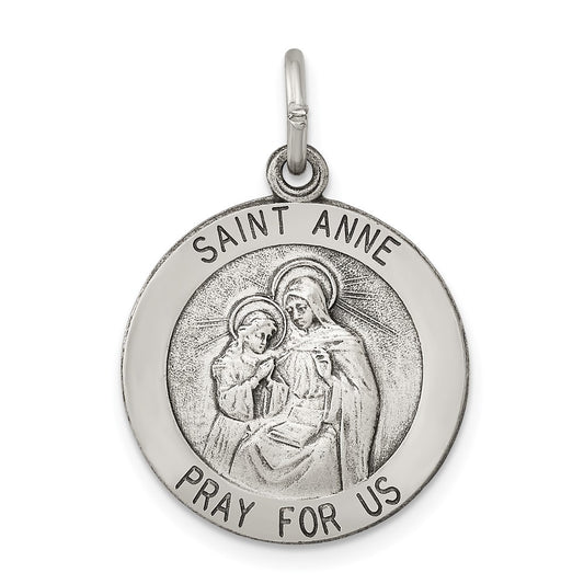 925 Sterling Silver Antiqued Saint Anne Medal Engravable Charm Pendant Jewelry Gifts (Length 0.98" Width 0.78")