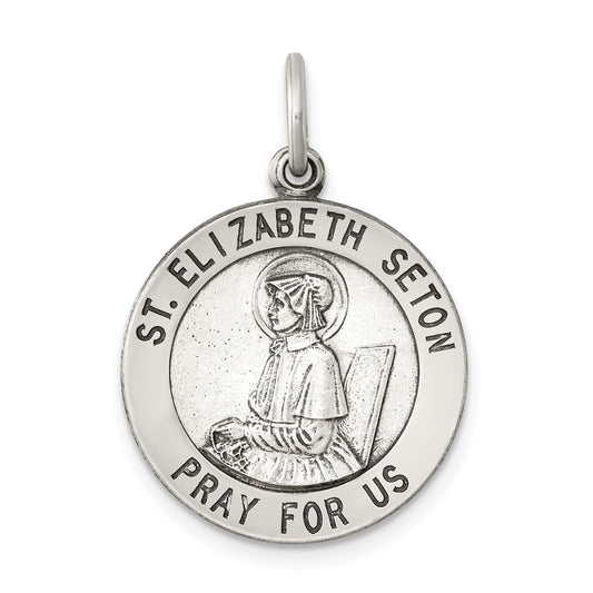 925 Sterling Silver Antiqued Saint Elizabeth Seton Medal Engravable Charm Pendant Jewelry Gifts (Length 0.86" Width 0.78")