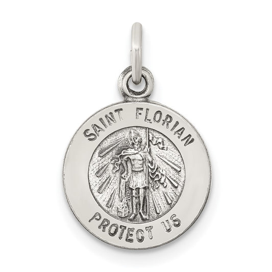 925 Sterling Silver Antiqued Saint Florian Medal Engravable Charm Pendant Jewelry Gifts (Length 0.7" Width 0.47")