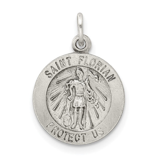 925 Sterling Silver Antiqued Saint Florian Medal Engravable Charm Pendant Jewelry Gifts (Length 0.86" Width 0.59")