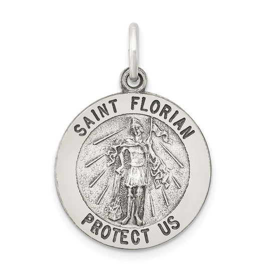 925 Sterling Silver Antiqued Saint Florian Medal Engravable Charm Pendant Jewelry Gifts (Length 1.01" Width 0.78")