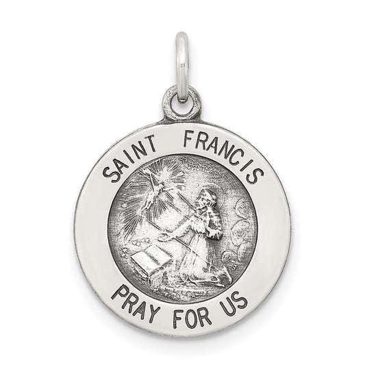 925 Sterling Silver Antiqued Saint Francis Medal Engravable Charm Pendant Jewelry Gifts (Length 0.86" Width 0.62")