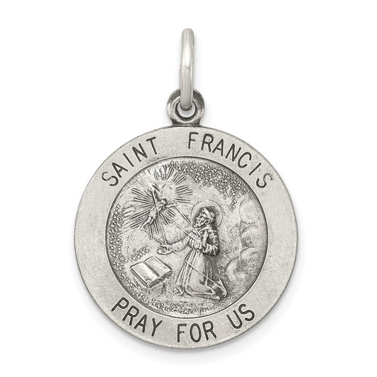 925 Sterling Silver Antiqued Saint Francis Medal Engravable Charm Pendant Jewelry Gifts (Length 0.98" Width 0.78")