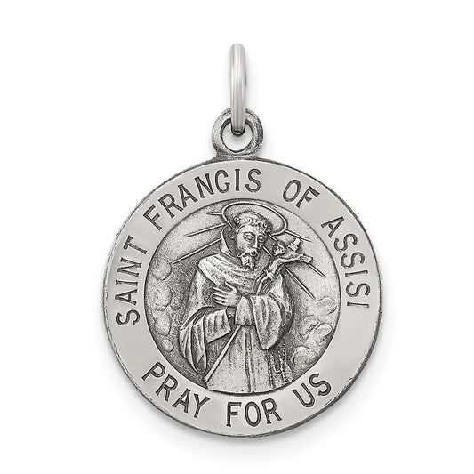 925 Sterling Silver Antiqued Saint Francis of Assisi Medal Engravable Charm Pendant Jewelry Gifts (Length 0.78" Width 0.62")