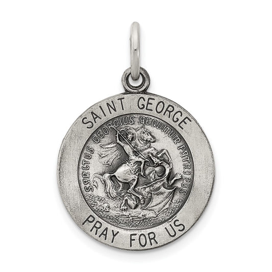 925 Sterling Silver Antiqued Saint George Medal Engravable Charm Pendant Jewelry Gifts (Length 0.98" Width 0.78")