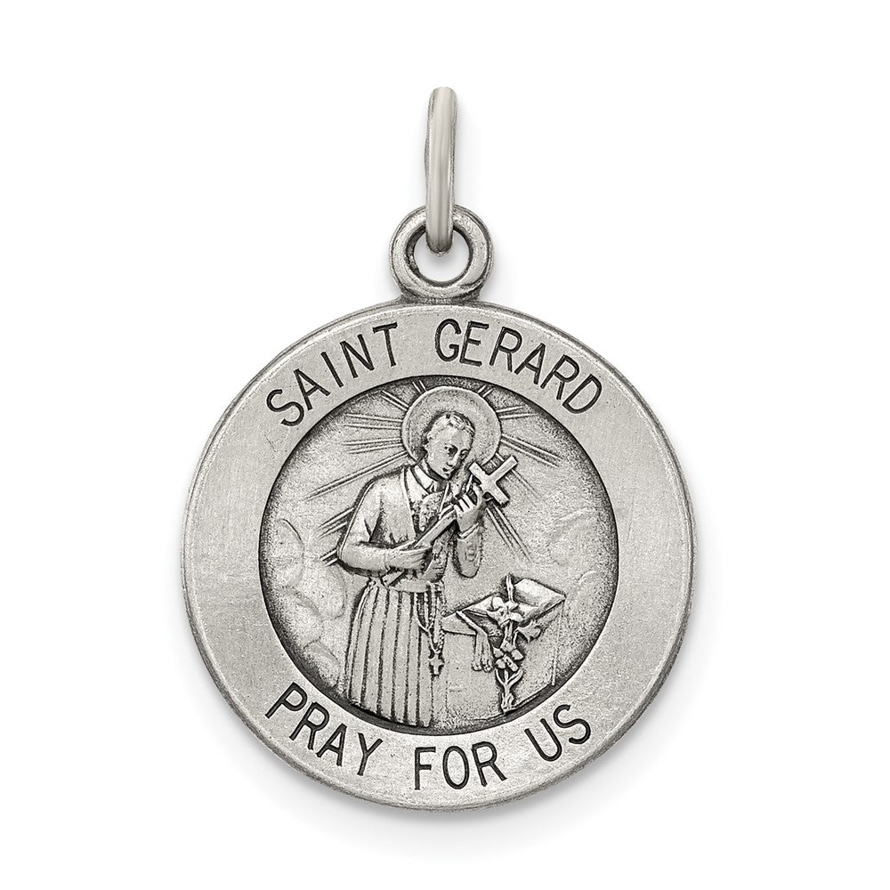 925 Sterling Silver Antiqued Saint Gerard Medal Engravable Charm Pendant Jewelry Gifts (Length 0.86" Width 0.62")