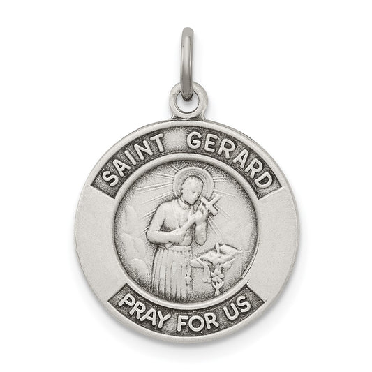 925 Sterling Silver Antiqued St. Gerard Medal Engravable Charm Pendant Jewelry Gifts (Length 0.86" Width 0.62")