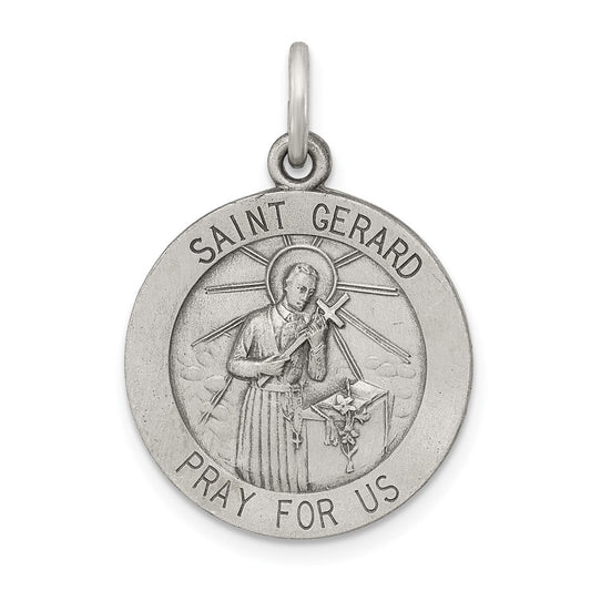 925 Sterling Silver Antiqued Saint Gerard Medal Engravable Charm Pendant Jewelry Gifts (Length 0.98" Width 0.78")