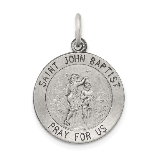 925 Sterling Silver Antiqued Saint John the Baptist Medal Engravable Charm Pendant Jewelry Gifts (Length 0.98" Width 0.78")
