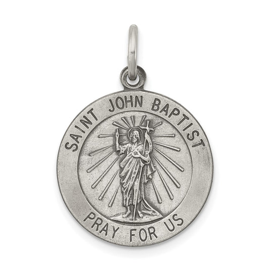 925 Sterling Silver Antiqued Saint John the Baptist Medal Engravable Charm Pendant Jewelry Gifts (Length 0.98" Width 0.78")