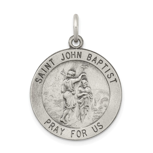 925 Sterling Silver Antiqued Saint John the Baptist Medal Engravable Charm Pendant Jewelry Gifts (Length 1.17" Width 0.86")
