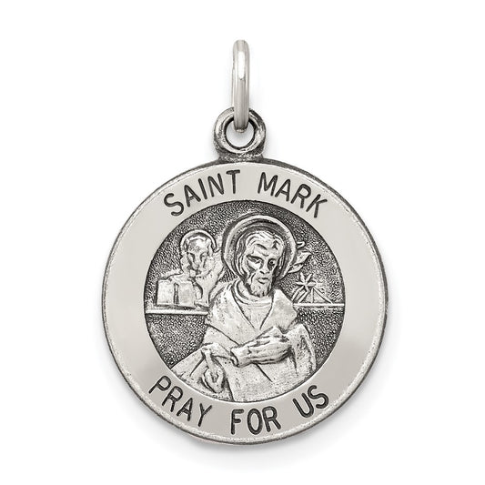 925 Sterling Silver Antiqued Saint Mark Medal Engravable Charm Pendant Jewelry Gifts (Length 0.78" Width 0.59")