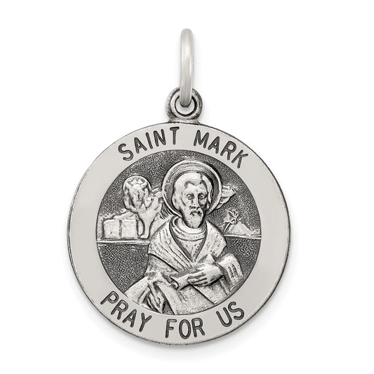 925 Sterling Silver Antiqued Saint Mark Medal Engravable Charm Pendant Jewelry Gifts (Length 0.98" Width 0.78")