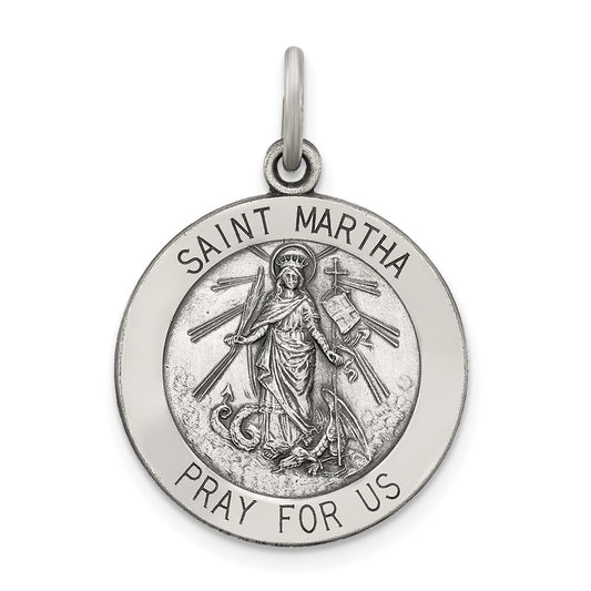 925 Sterling Silver Antiqued Saint Martha Medal Engravable Charm Pendant Jewelry Gifts (Length 0.98" Width 0.78")