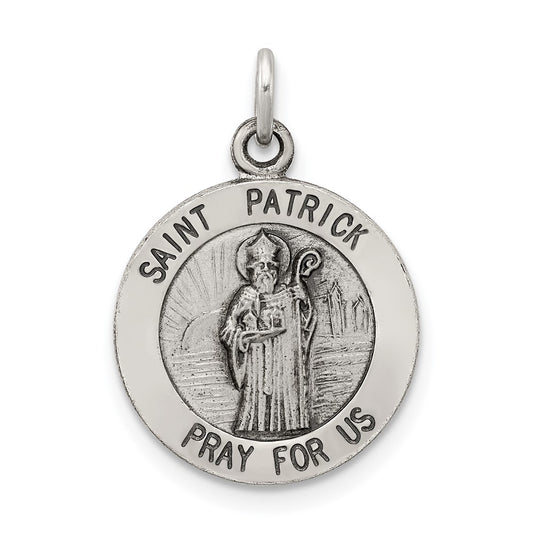 925 Sterling Silver Saint Patrick Medal Engravable Charm Pendant Jewelry Gifts (Length 0.78" Width 0.59")