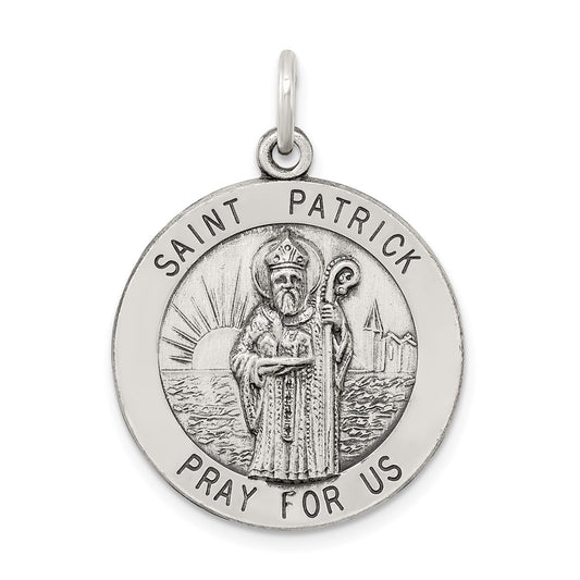 925 Sterling Silver Antiqued Saint Patrick Medal Engravable Charm Pendant Jewelry Gifts (Length 1.21" Width 0.82")