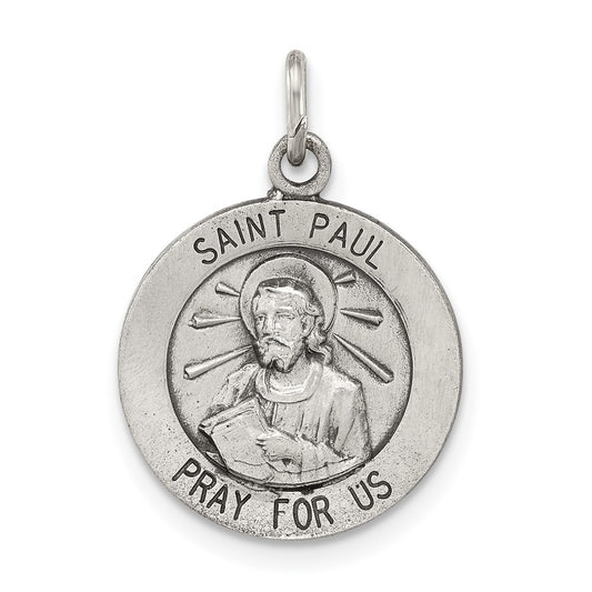 925 Sterling Silver Antiqued Saint Paul Medal Engravable Charm Pendant Jewelry Gifts (Length 0.78" Width 0.59")