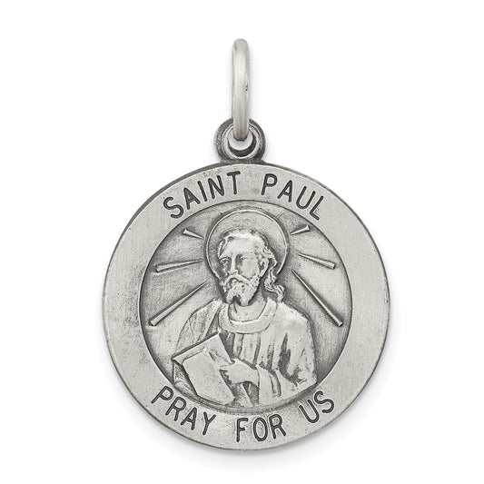 925 Sterling Silver Antiqued Saint Paul Medal Engravable Charm Pendant Jewelry Gifts (Length 0.98" Width 0.78")
