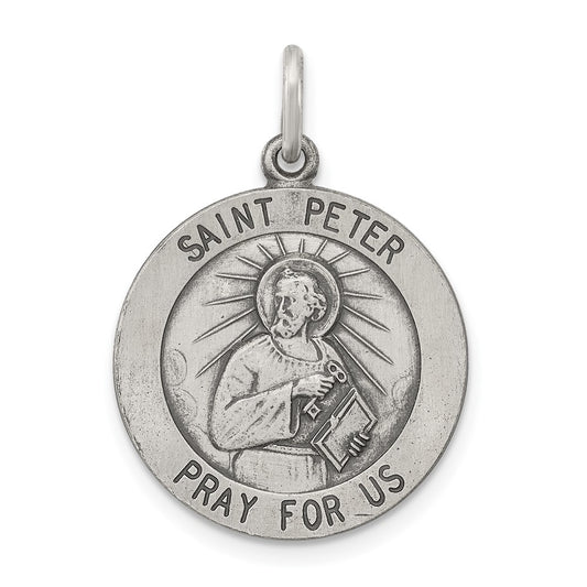 925 Sterling Silver Antiqued Saint Peter Medal Engravable Charm Pendant Jewelry Gifts (Length 0.98" Width 0.78")