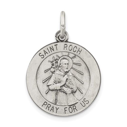 925 Sterling Silver Antiqued Saint Roch Medal Engravable Charm Pendant Jewelry Gifts (Length 1.01" Width 0.82")