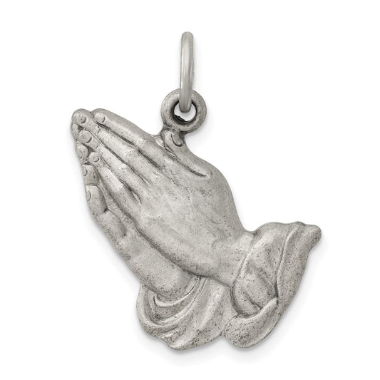 925 Sterling Silver Antiqued Praying HandsEngravable Charm Pendant Jewelry Gifts (Length 1.01" Width 0.59")