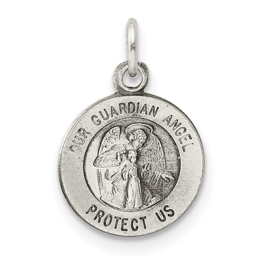 925 Sterling Silver Antiqued Guardian Angel Medal Engravable Charm Pendant Jewelry Gifts (Length 0.66" Width 0.47")