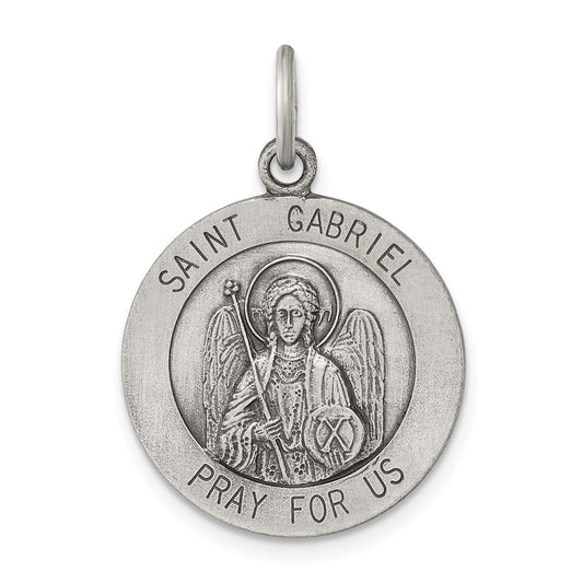 925 Sterling Silver Antiqued Saint Gabriel Medal Engravable Charm Pendant Jewelry Gifts (Length 0.98" Width 0.78")