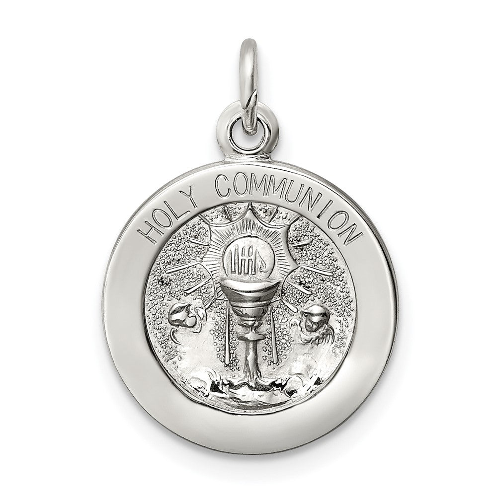 925 Sterling Silver Holy Communion Medal Engravable Charm Pendant Jewelry Gifts (Length 0.78" Width 0.59")