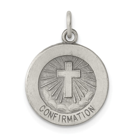 925 Sterling Silver Antiqued Confirmation Medal Engravable Charm Pendant Jewelry Gifts (Length 0.66" Width 0.59")