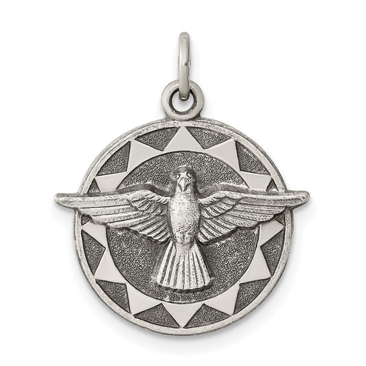 925 Sterling Silver Antiqued Holy Spirit Medal Engravable Charm Pendant Jewelry Gifts (Length 0.7" Width 0.74")