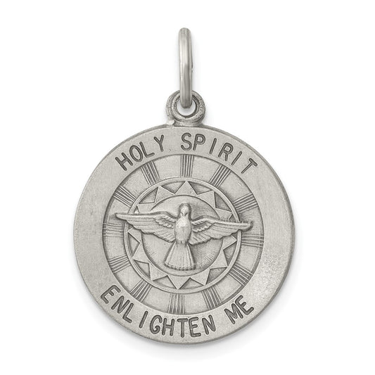 925 Sterling Silver Antiqued Holy Spirit Medal Engravable Charm Pendant Jewelry Gifts (Length 0.78" Width 0.74")