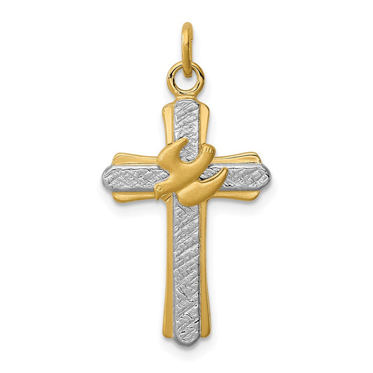 925 Sterling Silver 18k Gold plated Dove (Satin) Crucifix CrossEngravable Charm Pendant Jewelry Gifts (Length 1.01" Width 0.59")