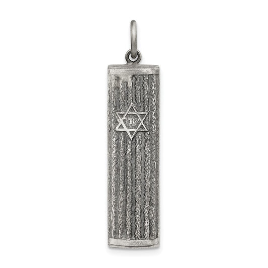 925 Sterling Silver Antiqued MezuzahEngravable Charm Pendant Jewelry Gifts (Length 1.4" Width 0.35")