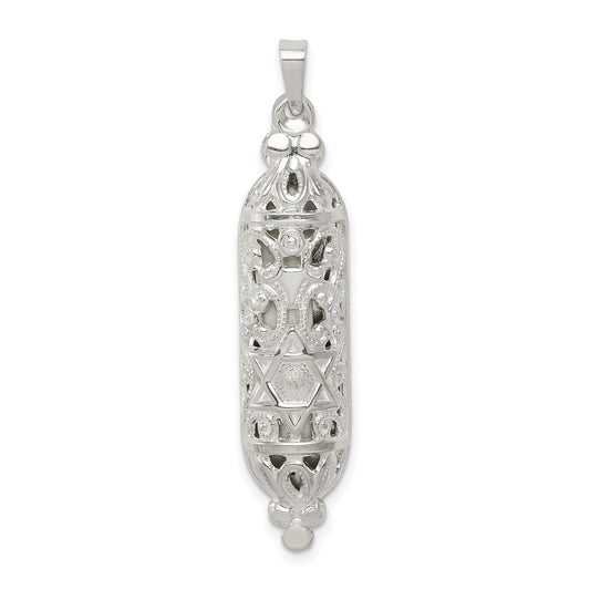 925 Sterling Silver Fancy MezuzahEngravable Charm Pendant Jewelry Gifts (Length 1.44" Width 0.39")