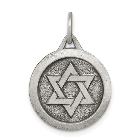 925 Sterling Silver Antiqued Star of David Medal Engravable Charm Pendant Jewelry Gifts (Length 0.82" Width 0.7")