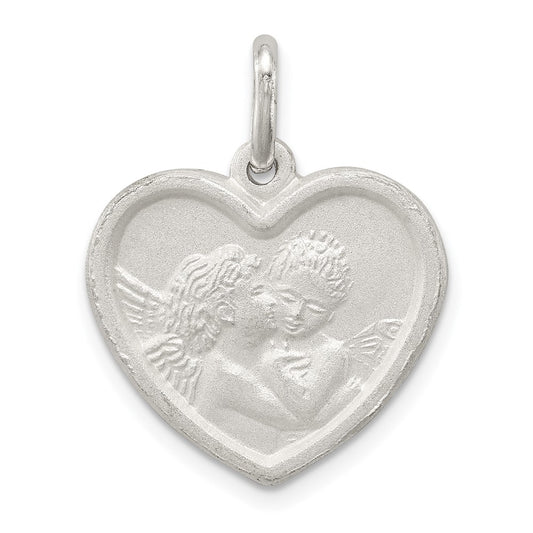925 Sterling Silver Satin Angel HeartEngravable Charm Pendant Jewelry Gifts (Length 0.86" Width 0.78")