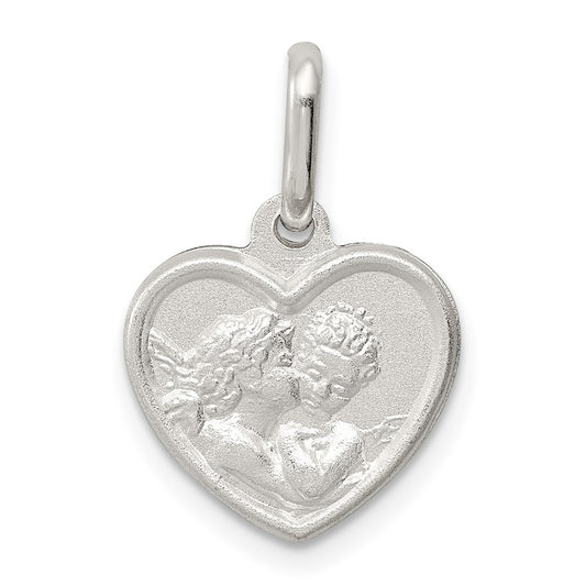 925 Sterling Silver Satin Angel HeartEngravable Charm Pendant Jewelry Gifts (Length 0.78" Width 0.59")