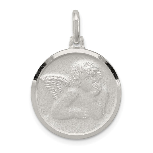 925 Sterling Silver Satin AngelEngravable Charm Pendant Jewelry Gifts (Length 1.01" Width 0.78")
