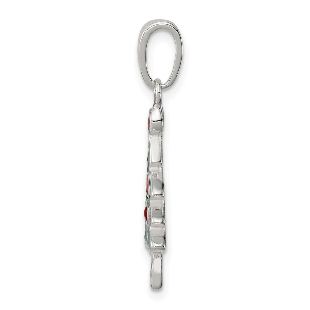 925 Sterling Silver Enameled Christmas TreeEngravable Charm Pendant Jewelry Gifts (Length 0.98" Width 0.39")