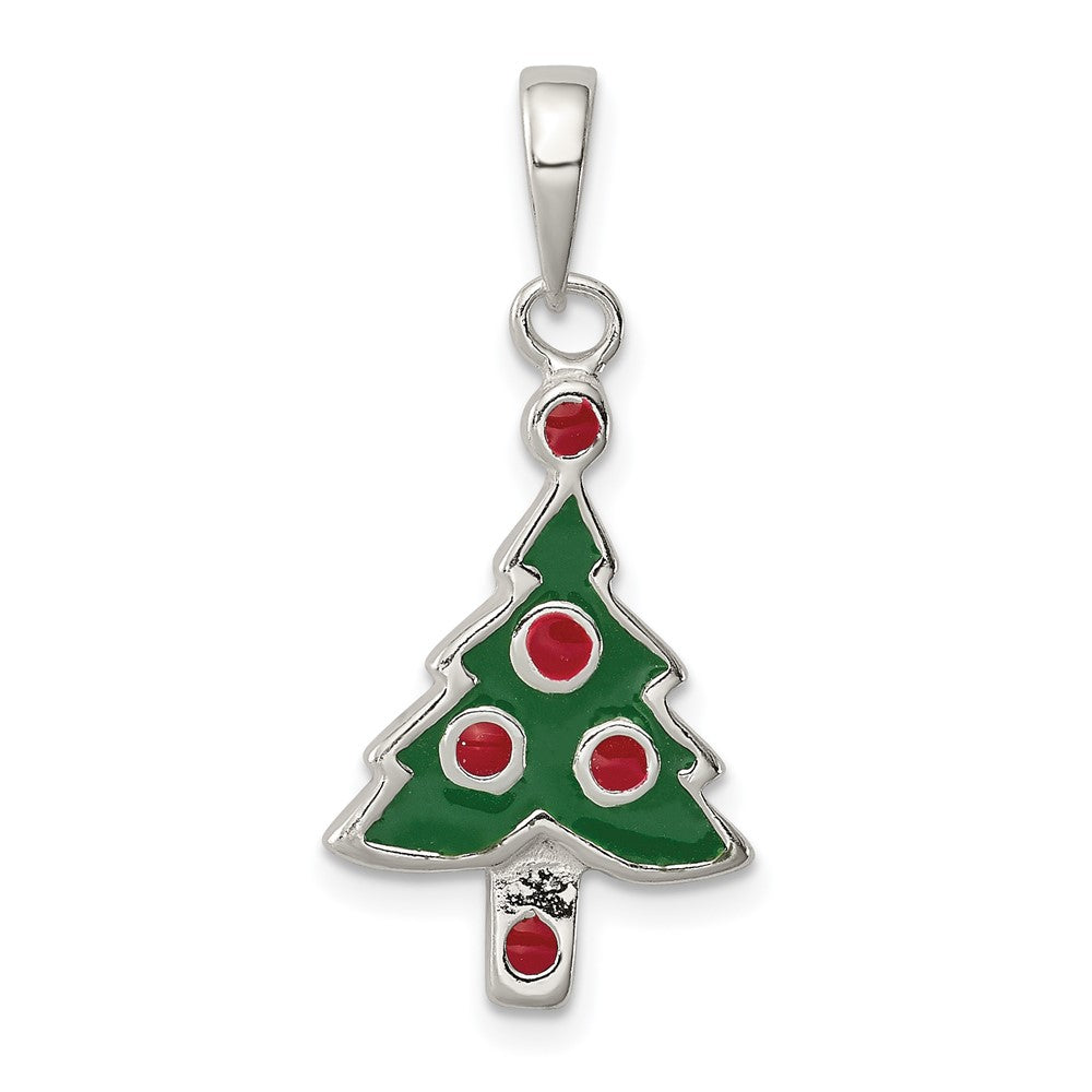 925 Sterling Silver Enameled Christmas TreeEngravable Charm Pendant Jewelry Gifts (Length 0.98" Width 0.39")